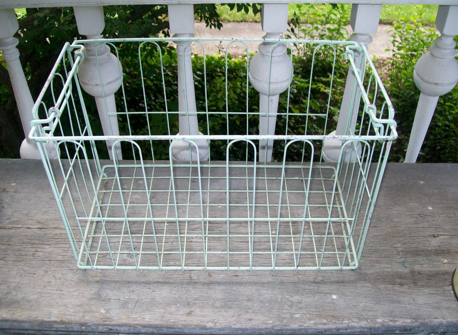 Vintage Freezer Basket Aqua Metal Large Storage Basket