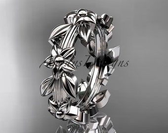 14kt white gold leaf wedding ring, engagement ring, wedding band ADLR316G
