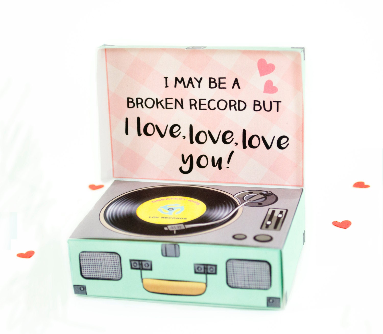 Retro Record Player Printable Gift Boxes Mint and Pink Gift