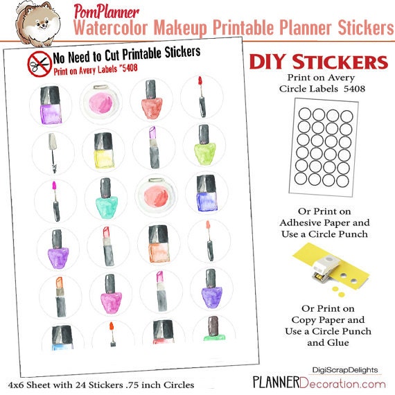 watercolor makeup no cut needed printable planner stickers