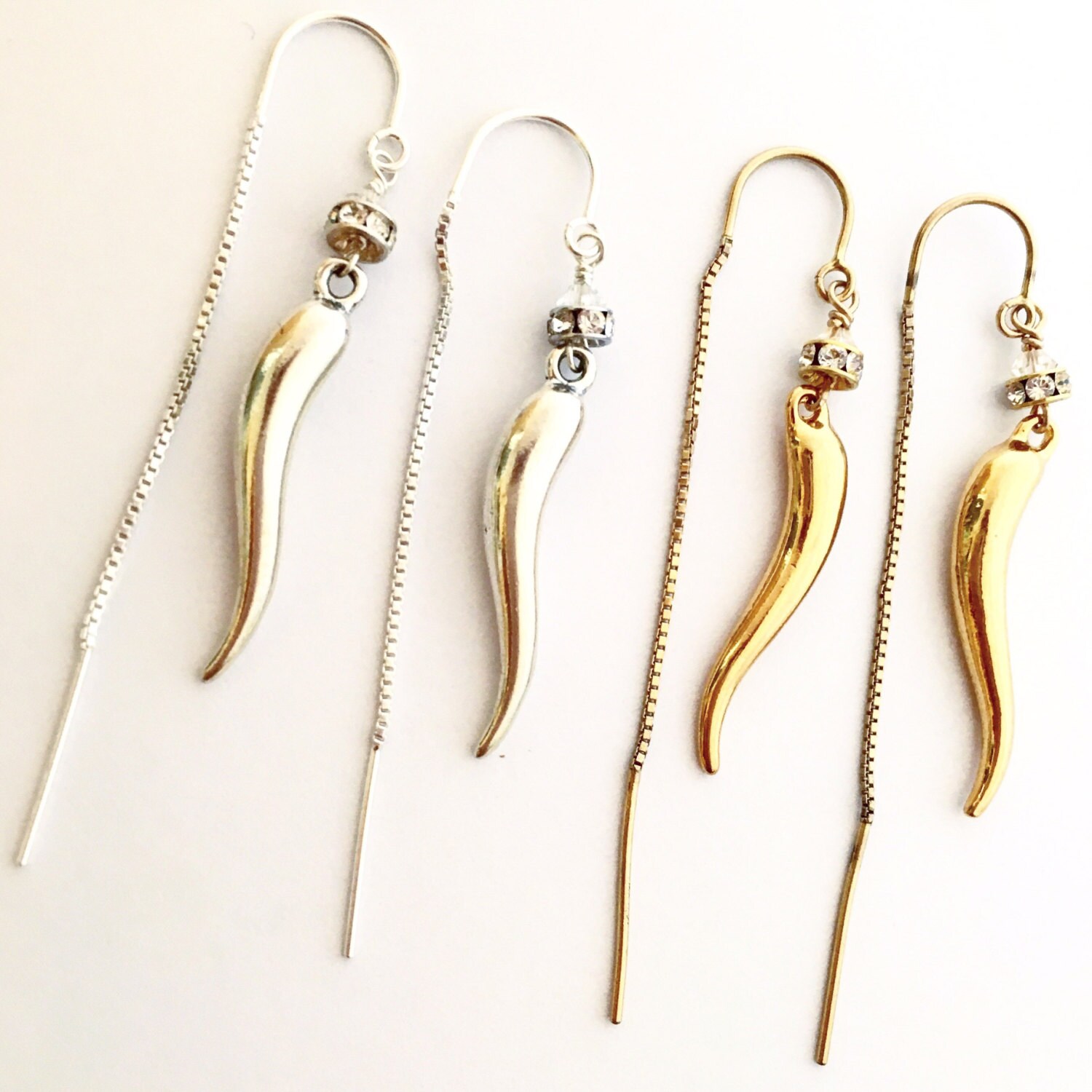 Italian Horn Thread Earrings threader earrings gold italian