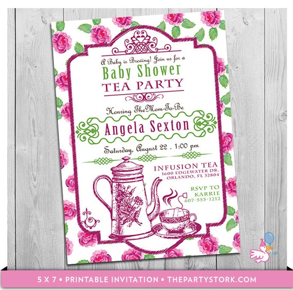 Tea Party Baby Shower Invitations Printable 6
