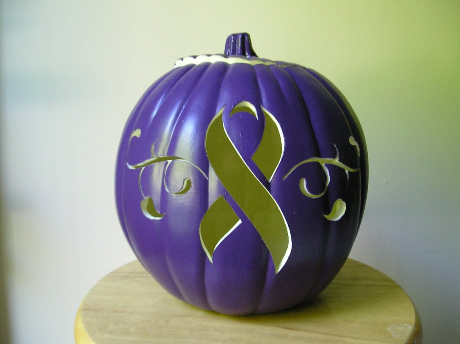 Pink Breast Cancer Awareness Carved Pumpkin