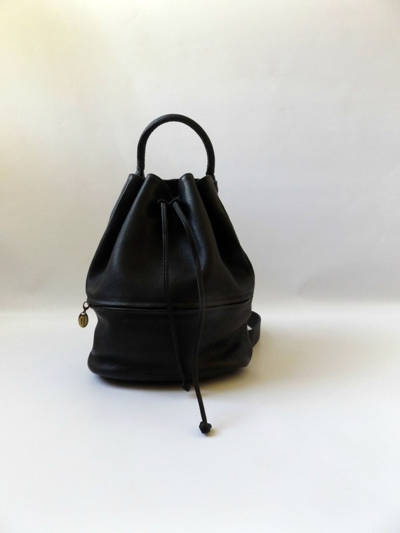 90s Black Leather Mini Backpack Purse Vintage Pebbled Texture