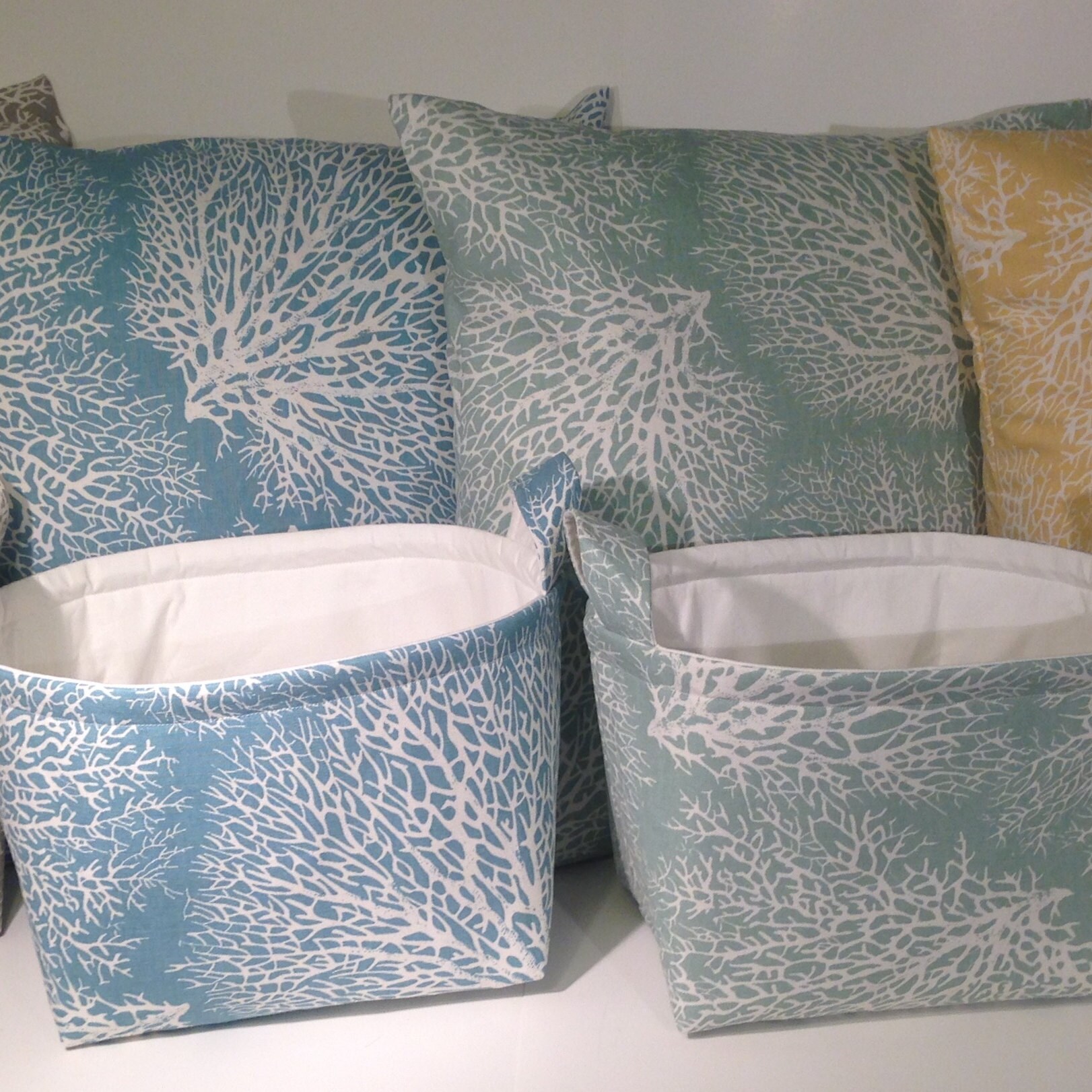 Quilted Storage Basket, Set of Two - OCS - Sea Garden main image 1