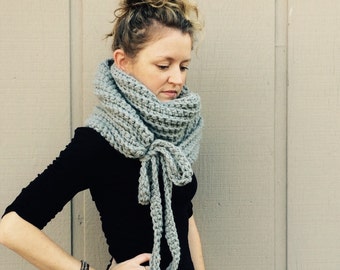 DIY Crochet Pattern: Super Bulky Yarn, easy crochet P D F, chunky yarn, scarf, cowl, with ties, InStanT DowNLoaD, The Kristin Scarf