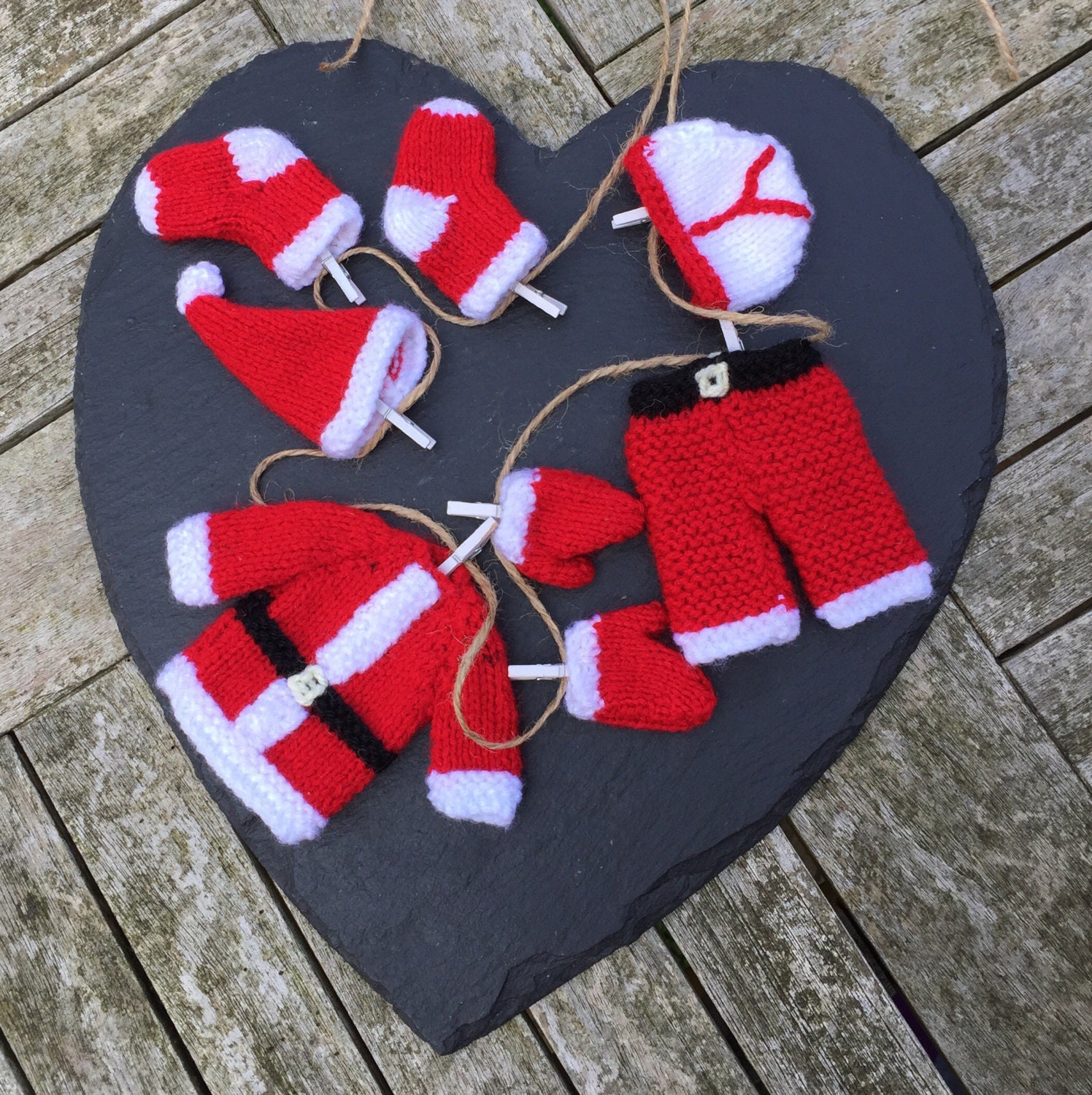 Knitted Santa clothes washing line Santa's washing line