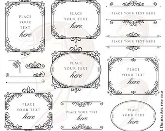 Digital Frames Ornate Clip Art Wedding Clipart Scrapbook Craft Supply Text Dividers Border Corners Design Elements Instant Download 10486