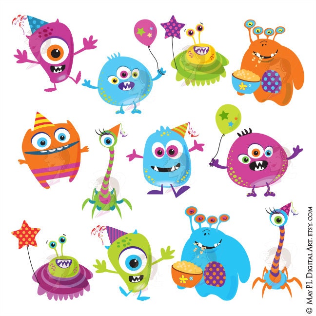 Little Monster Birthday Clipart Cute Monsters Party Silly