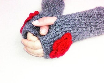Winter Glove, Wool Grey Mittens, Women Gloves, Mittens, Fingerless Gloves, For Her Gifts, Handmade Gloves