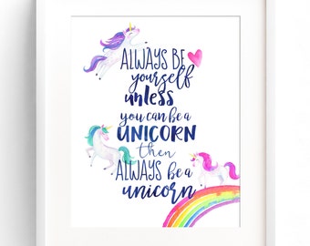 PRINTABLE Unicorn Decor Nursery Wall Art Always Be Yourself Always Be A Unicorn Watercolour Nursery Wall Decor INSTANT DOWNLOAD