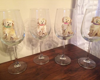 Hand Painted Wine Glasses/ Dog