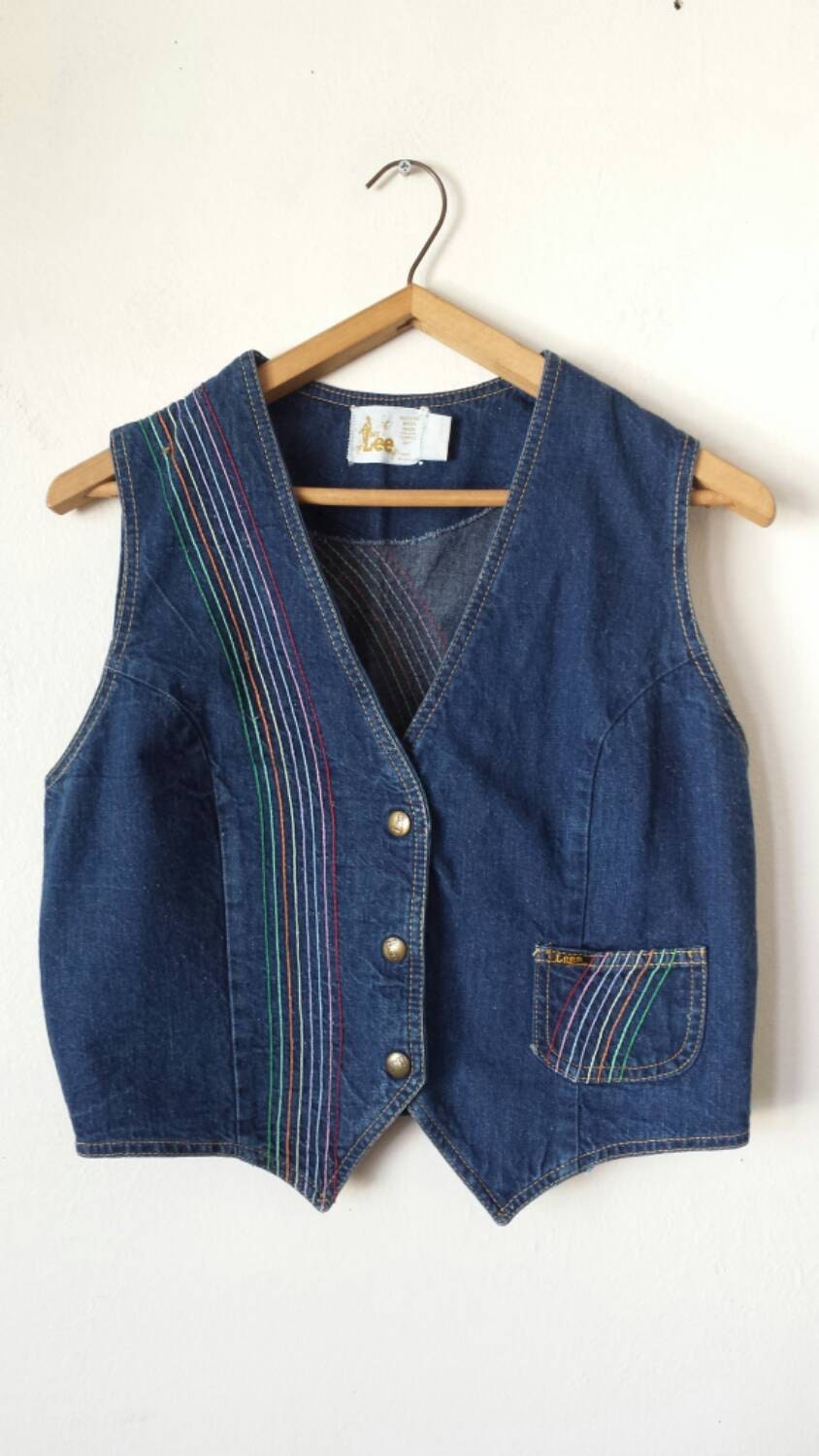 Lee Rainbow Stripe Cropped Denim Vest / Vintage 1970’s / Sz LG – Haute ...