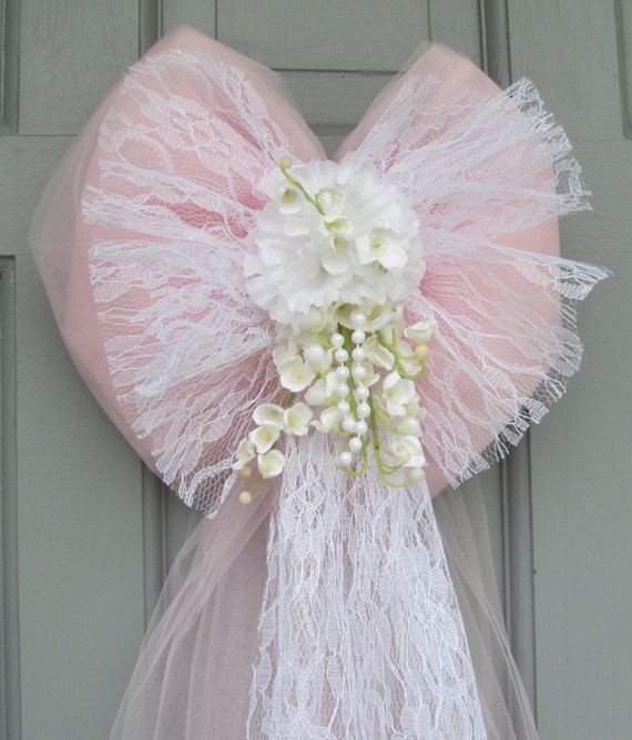 Wedding Pew Bows Pink Tulle With White By Flowerfilledweddings 6787