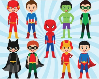 Superhero Clipart - Batman, Ironman, Superman, Flash, vector graphics, digital clip art, digital images, commercial use clipart