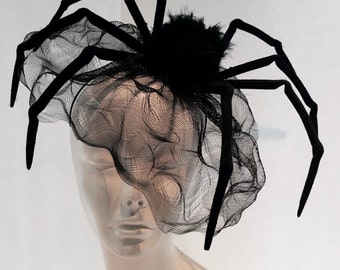 Spider Headband- Black Widow Headband- Spider Costume- Spider Fascinator- Birdcage net -Halloween Fascinator- Halloween costume- Halloween