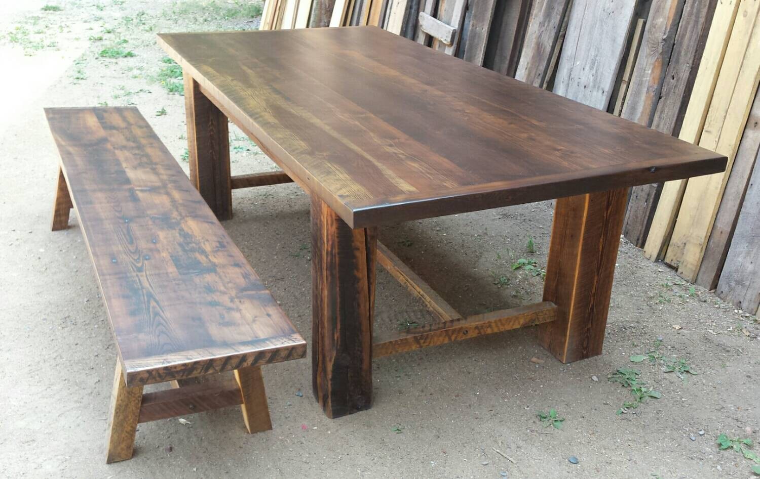 Reclaimed Barnwood Trestle Dining Table by EchoPeakDesign on Etsy