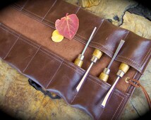 Small Mocha Leather Tool Roll for Wood Carvers, Roll for Chisels ...