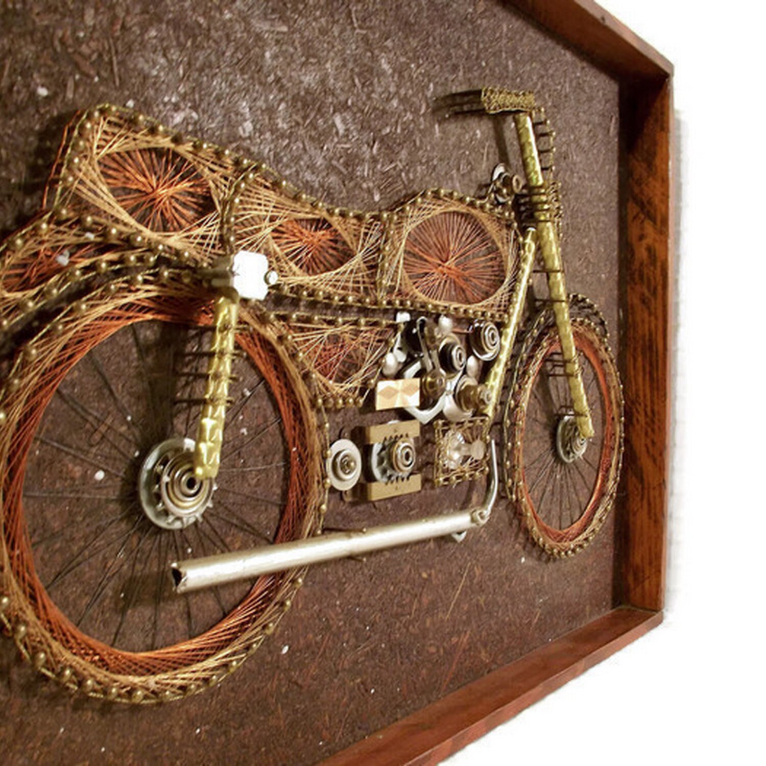 Vintage 1970s Wire Art Motorcycle Wall Art String Art