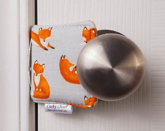 The Original Cushy Closer Door Cushion - Foxes on Gray - Door Latch Cover
