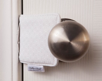 The Original Cushy Closer Door Cushion - White on White Dot - Door Latch Cover