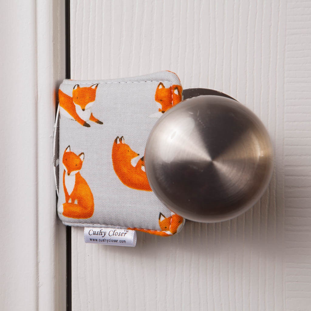 The Original Cushy Closer Door Cushion Foxes on Gray Door