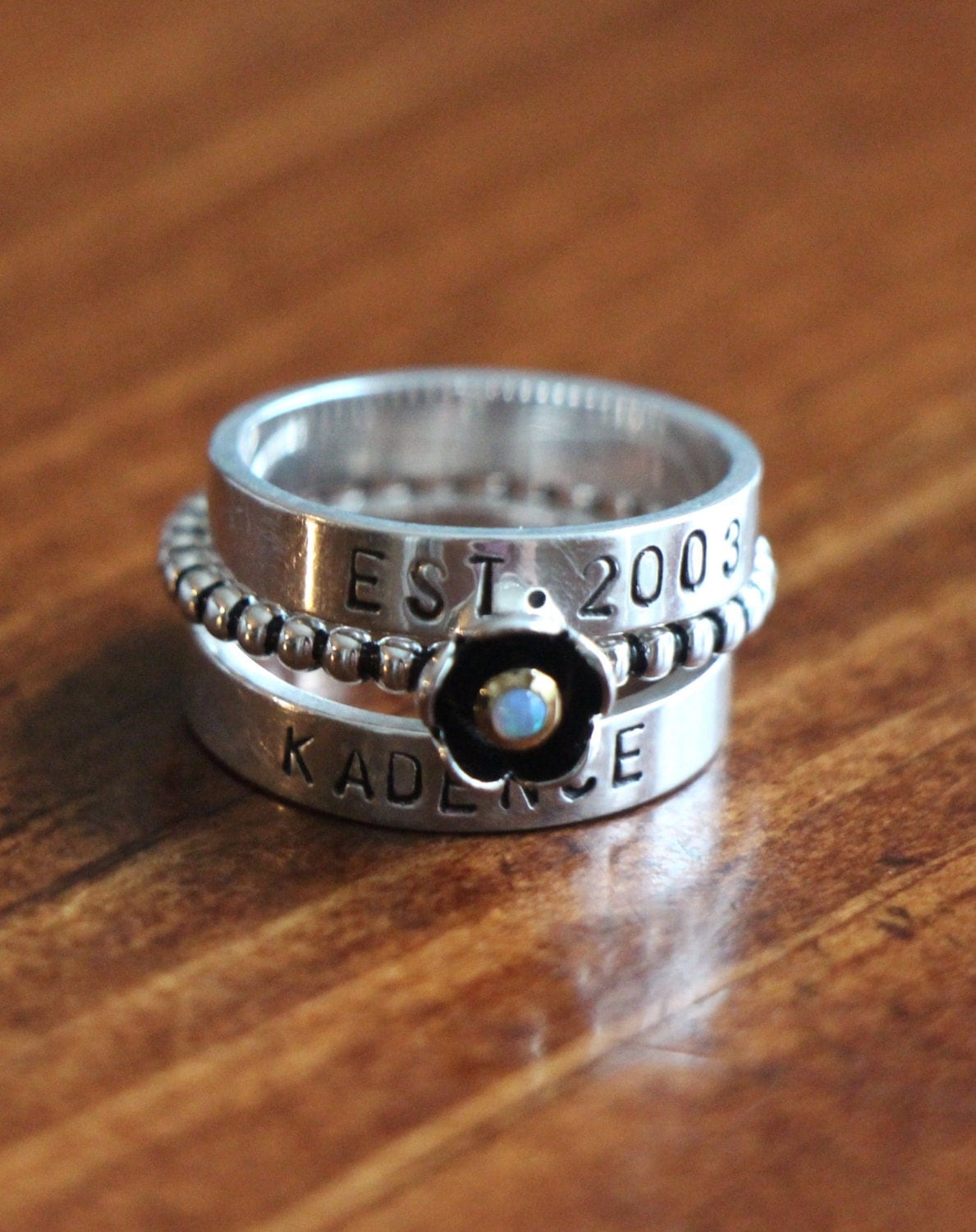 Personalized Stacking Rings Sterling Silver Hand Stamped