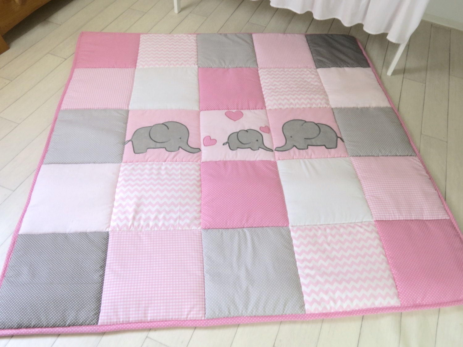 Baby Playmat, Chevron Play Mat, Pink Gray Baby Rug, Crawling Blanket