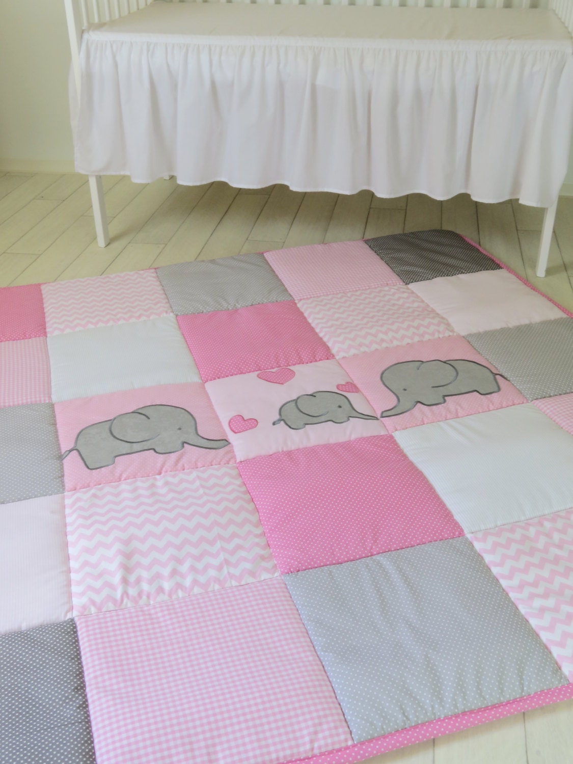 Baby Playmat, Chevron Play Mat, Pink Gray Baby Rug, Crawling Blanket