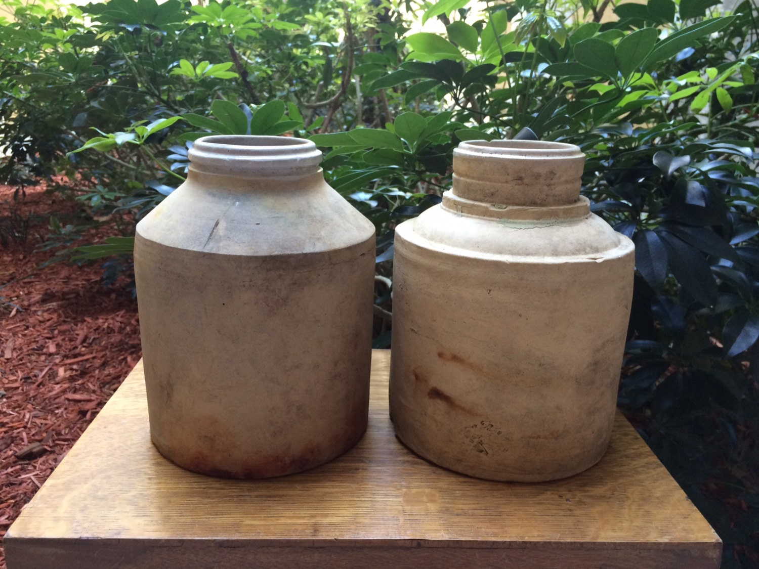 Antique Unglazed Ball Mill Jars Water Crock Glazed interior