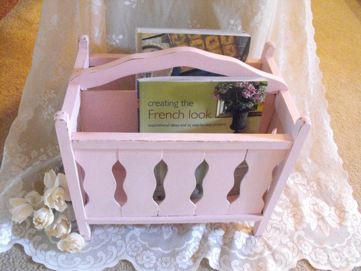 Shabby Chic Magazine Rack – Antique – Painted Paris Pink – Shabby ...