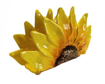 Sunflower napkins holder, hand made ceramic, ceramics and pottery,
