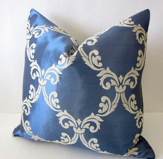Ice Blue Damask Pillow Cover Embroidered Pillows Baroque