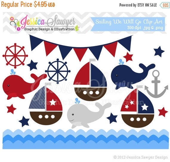 80% OFF - INSTANT DOWNLOAD, sailing clip art, whale clipart, sail boat, nautical graphic, commercial use for invitations, announcements, de Il_570xn