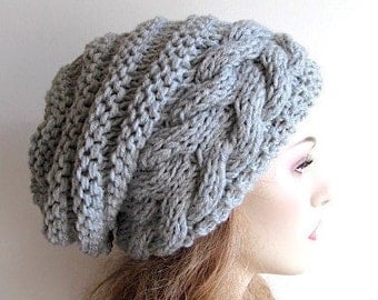 Braided Cable Beehive Hat Slouchy Beanie Slouch Hats Oversized Baggy cabled hat womens fall winter accessory Hand Made Knit