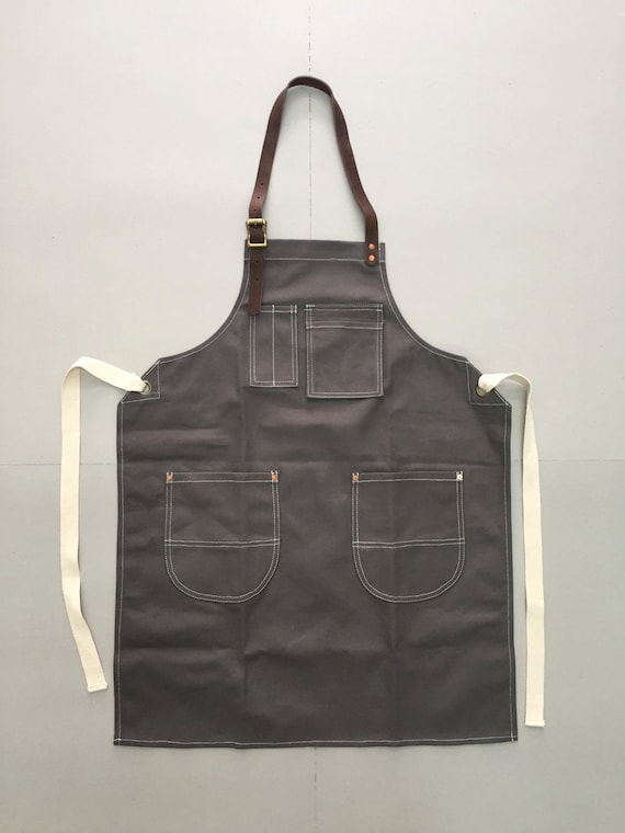New Grey Canvas Apron w/Leather Copper rivets