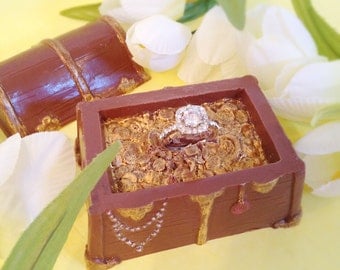 Chocolate Treasure Chest, Gemstone Ring, Chocolate Pirates chest, Gift For Her, Unique Gift