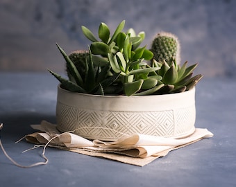 Succulent planter, Ceramic white planter, Plant pot, Large planter, Geometric pattern planter, Ceramic plant pot, Modern pottery planter