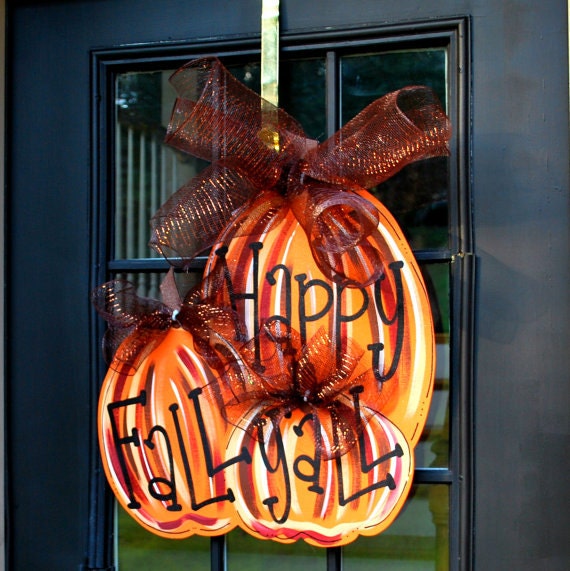 Fall Wreath Door Hanger: Fall Pumpkin Door Decoration Fall