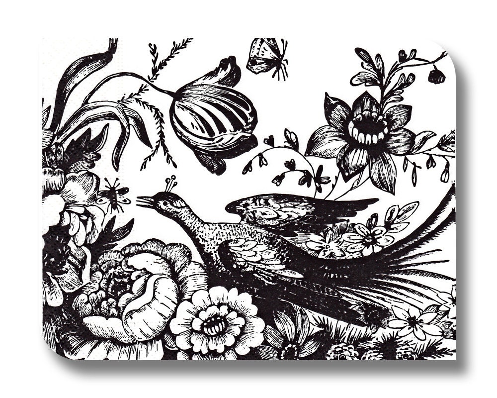 Black and white paper napkin for decoupage mixed media