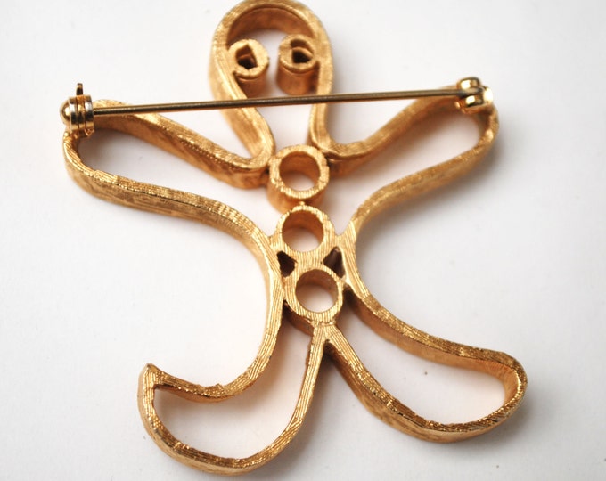 Gold Man Brooch - Gingerbread Man Pin - Christmas brooch - Holiday - figurine brooch