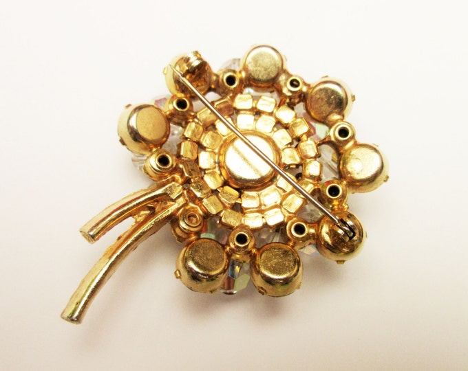 Juliana Flower Brooch - dangling Ice clear Crystal Rhinestone - D and E confirmed pin