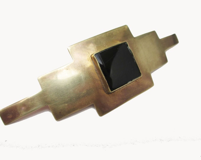 Bar Brooch Brass - Black Onyx - Victoirian Revival pin