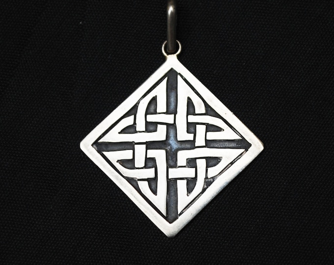 Sterling Celtic Pendant - Silver Irish square diamond Knott cross