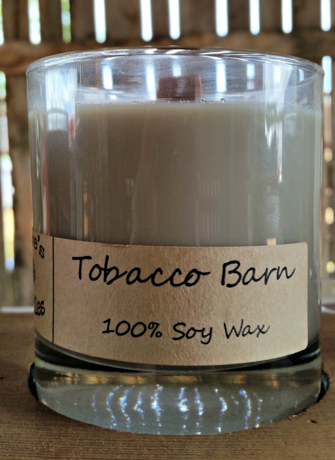 Tobacco Barn. 11oz Soy Glass Candle with Wood Wick.