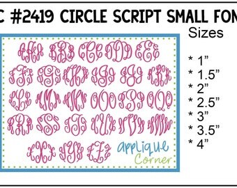 INSTANT DOWLOAD 2419 Circle Script Monogram Font SMALL bx, dst and pes only digital design for embroidery machine by Applique Corner