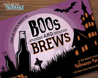 Boos and Brews Halloween Invitation, Printable Adult Halloween Party Invite, DIY digital file