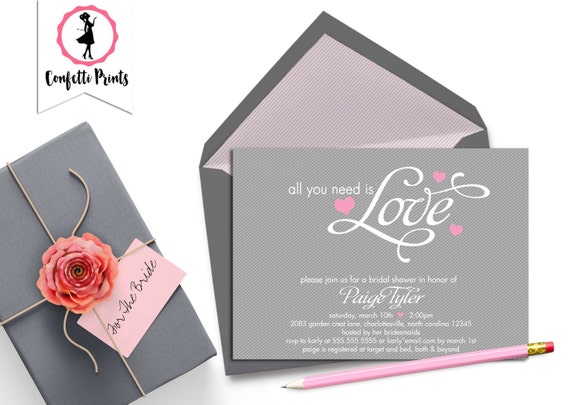 Bridal Shower Invitation | Couples Shower Invitation | Engagement Party | Anniversary Party Invitation - ALL You NEED Is LOVE Printable Il_570xn