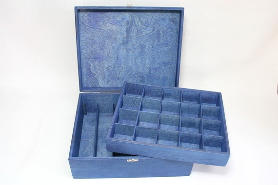 Large Wooden Storage Box / Blue Collection Box with Removable