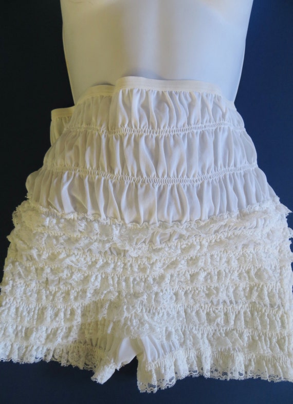 Vintage White Nylon High Waist Ruffled Panties Lacy Rhumba